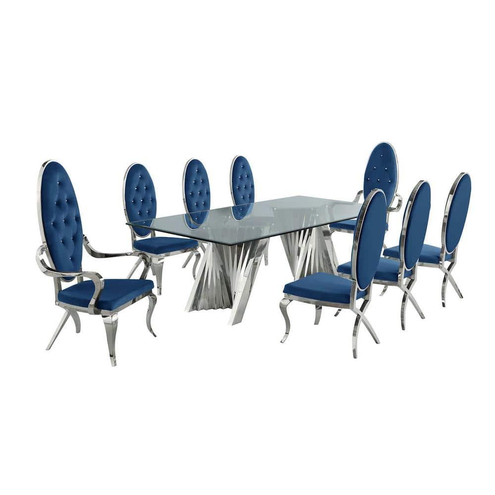 Glass Top Double Pedestal Dining Set