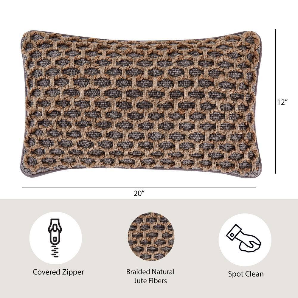 Coastal Brown and Gray Jute Accent Pillow with Rope Trim