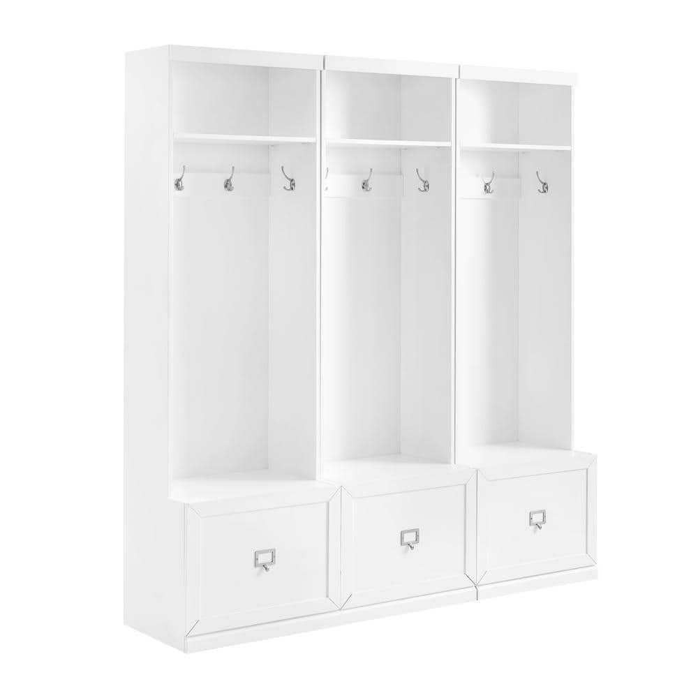 3pc Harper Entryway Hall Trees White - Crosley: Modern Farmhouse Organizer with 12 Hooks, Wood Veneer Finish
