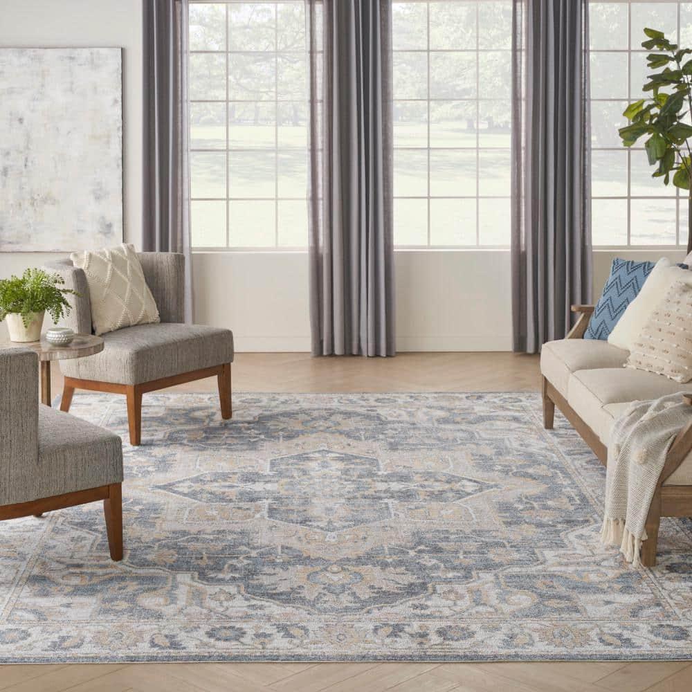 Nourison Astra Machine Washable Vintage Medallion Indoor Rug Grey/Blue 9' x 12'