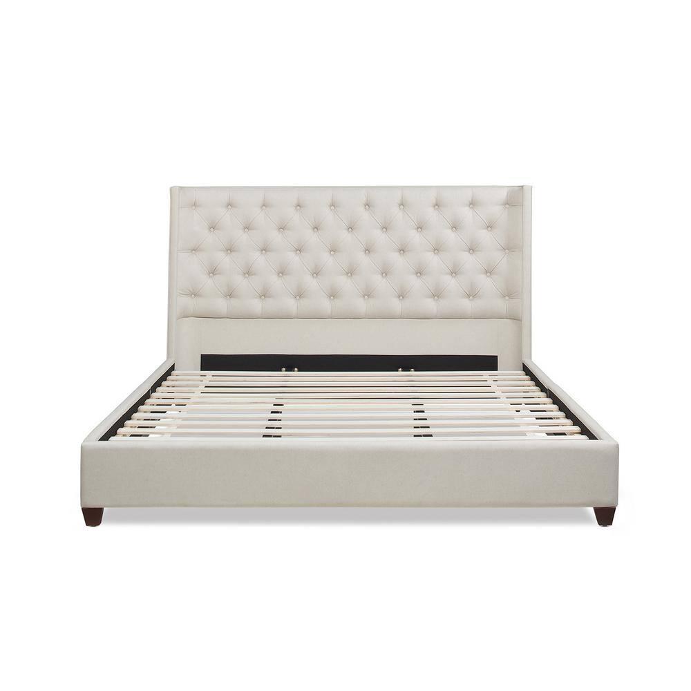 Manhattan Shelter King Platform Bed Frame Light Beige
