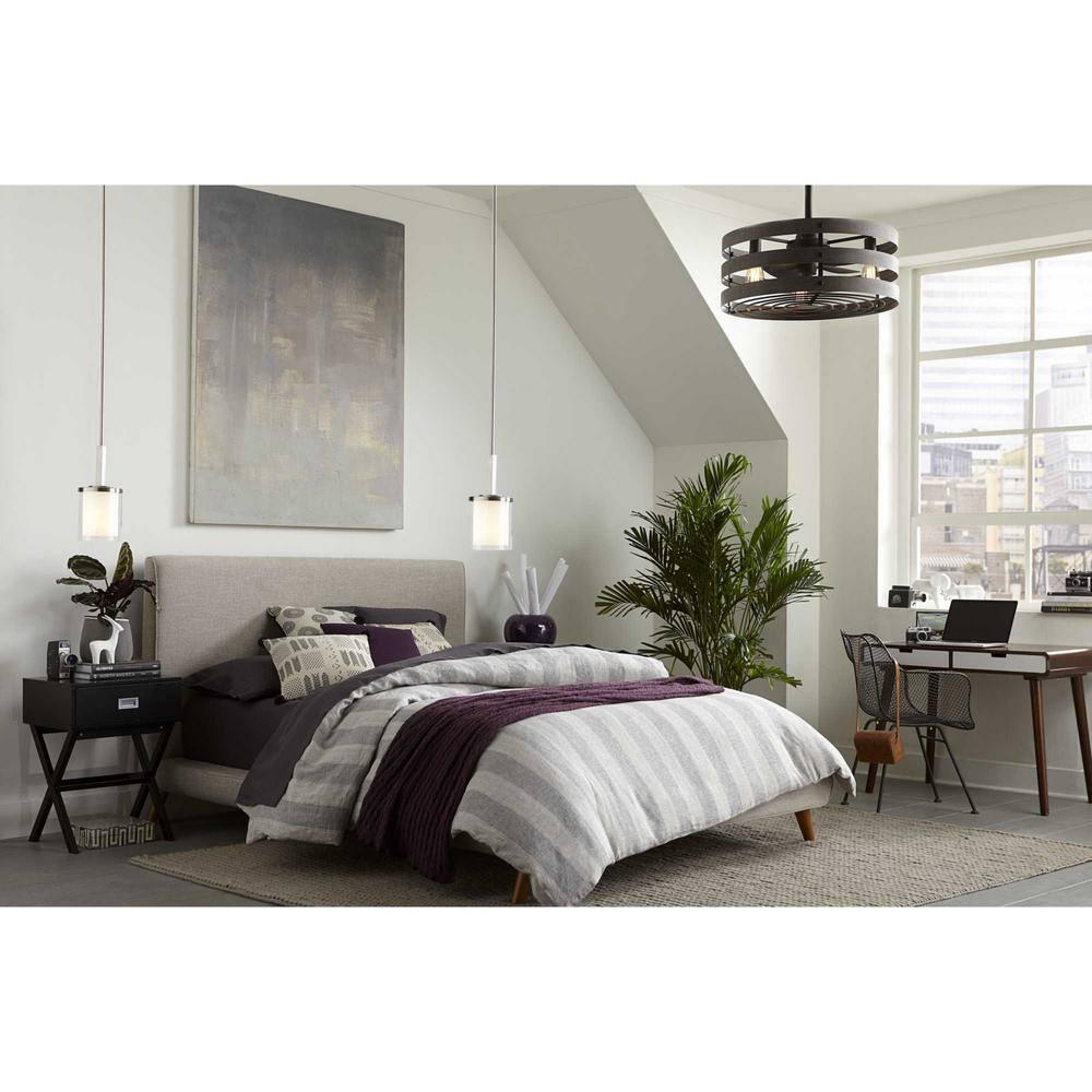 Progress Lighting Mast 1-Light Mini-Pendant, Brushed Nickel, Clear and Etched Glass Shade