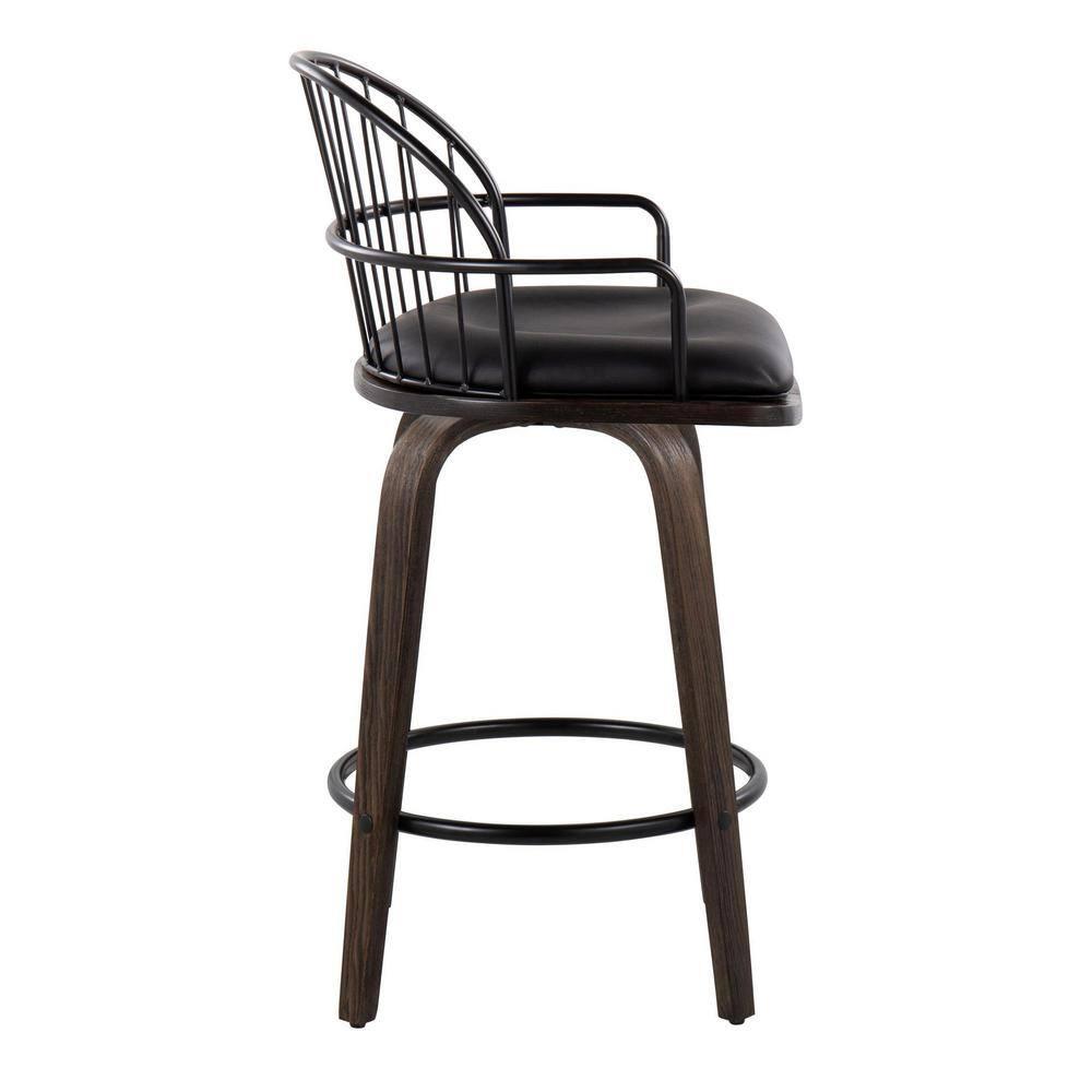 Set of 2 Riley Counter Height Barstools Walnut/Black - LumiSource: 26 inch, Swivel, Upholstered with Armrests
