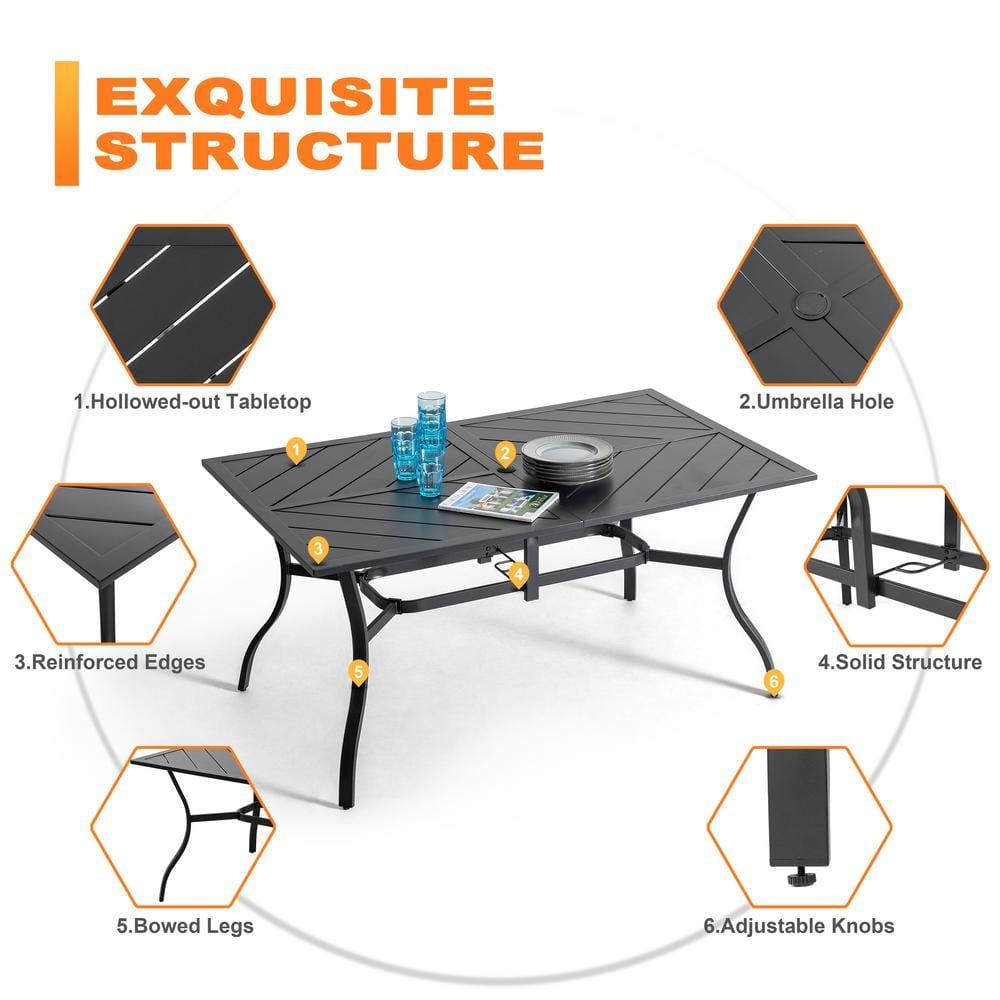 Nuu Garden Outdoor 7-Piece Iron Dining Set with 1.77'' Umbrella Hole