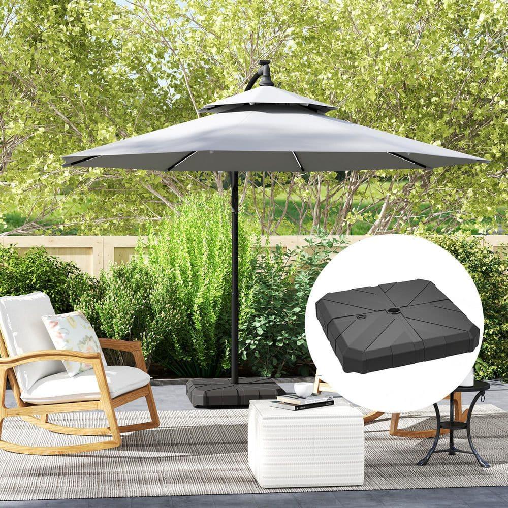 Outsunny Cantilever Offset Umbrella Base, Heavy Duty Outdoor Umbrella Stand Base, Sand/Water Filled Patio Umbrella Base for Garden, Poolside, Black