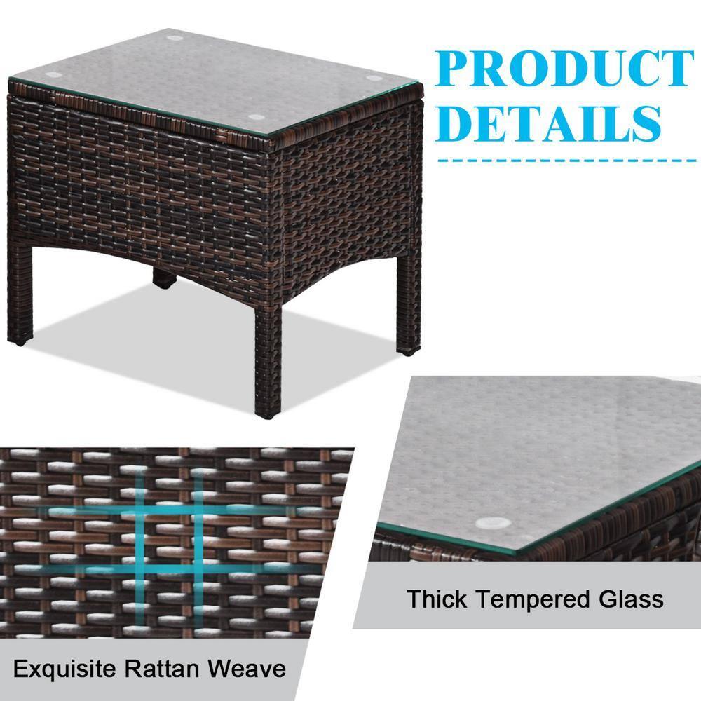 YYAo Garden Conversation Table Set, Conversation Loveseat Chairs Set, 3 Pcs Outdoor Patio Rattan Conversation Set with Seat Cushions-Turquoise