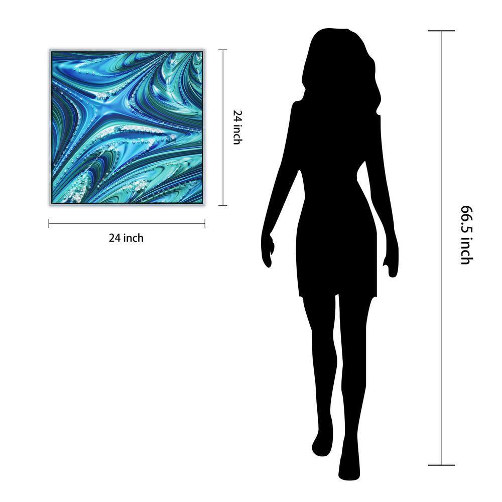 "Ocean Waves II" Crystallus Epoxy Coated Wrapped Framed Glossy Blue Canvas Wall Art with Heavy Acrylic Crystal Shards Embellishments