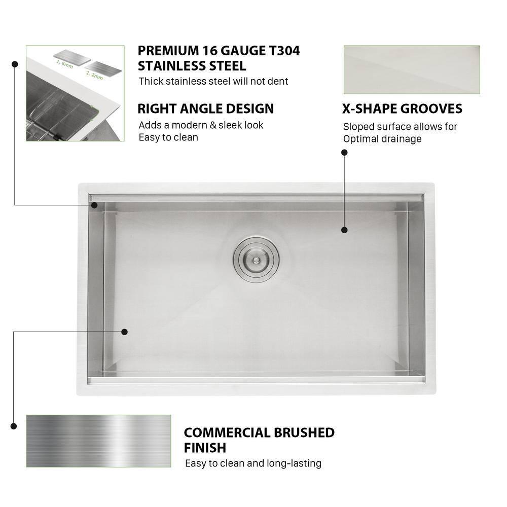 Sarlai S-LUS3319A1 33" L x 19" W Undermount Kitchen Sink Single Bowl 16 Guage Stainless Steel Workstation Sink with Accessories