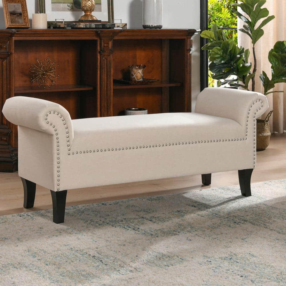 Kathy Roll Arm Entryway Accent Bench Sky Neutral