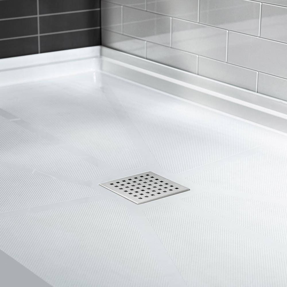 36" Solid Surface Square Single Threshold Shower Pan Base with Drain Assembly & Drain Cover Included, Non-Slip