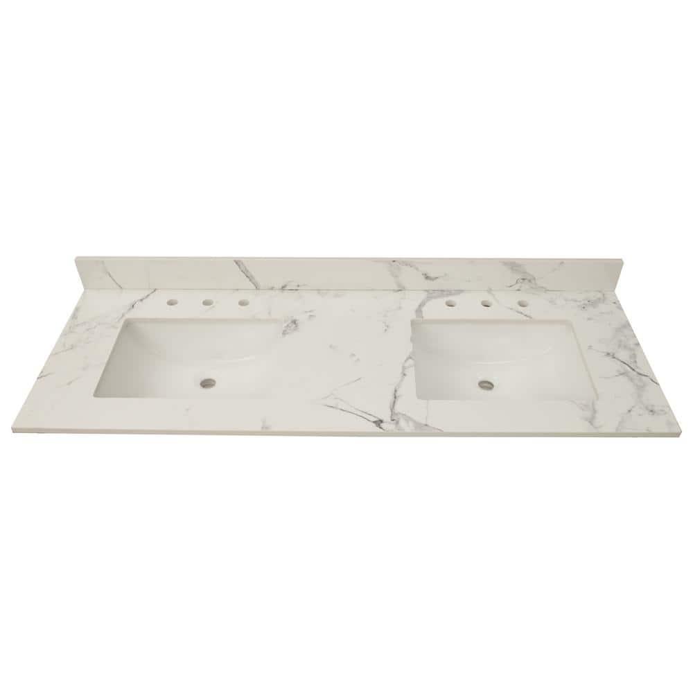 61 in. x 22 in. D Bathroom Vanity Top with Double Sinks