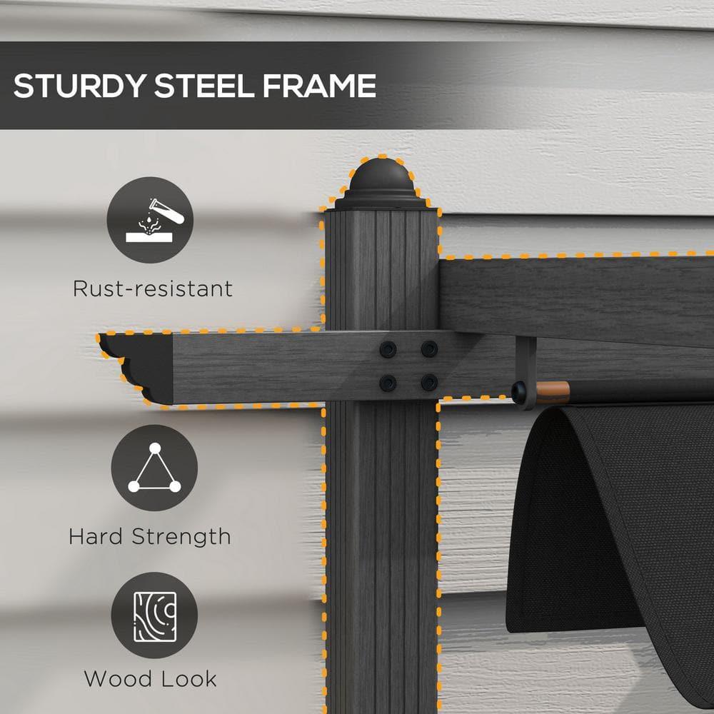 Outsunny 10' x 12' Outdoor Retractable Pergola, Heavy Duty Wood Grain Aluminum with Weather Resistant Fabric Sun Shade Canopy, Patio Shelter, Gray