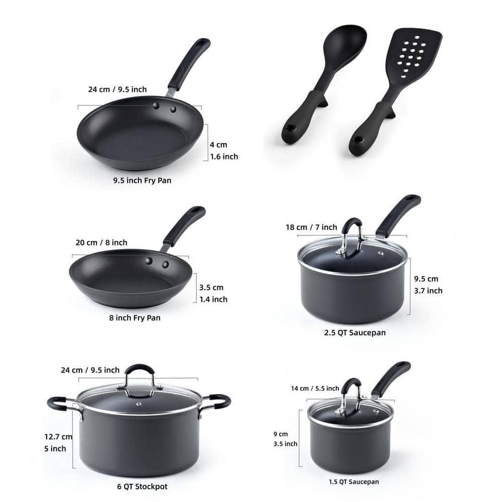 Cook N Home Professional Hard Anodized Pots and Pans Set Nonstick, Kitchen Cookware Set, Black