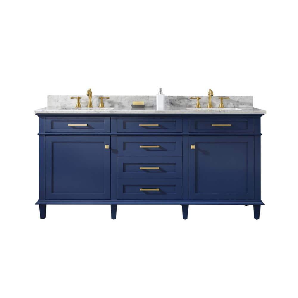 Legion Furniture 3-Drawer Wood & Marble Vanity Cabinet in Blue and White