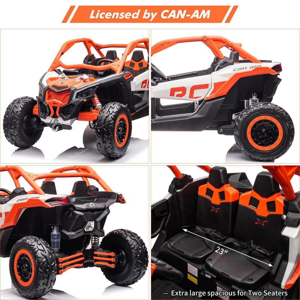 EastVita 2 Seats Ride on Ride on Car 200W Motors UTV,with Remote Control 23" Seats Width Electric Vehicle, EVA Wheels,Music,Head+Tail Light