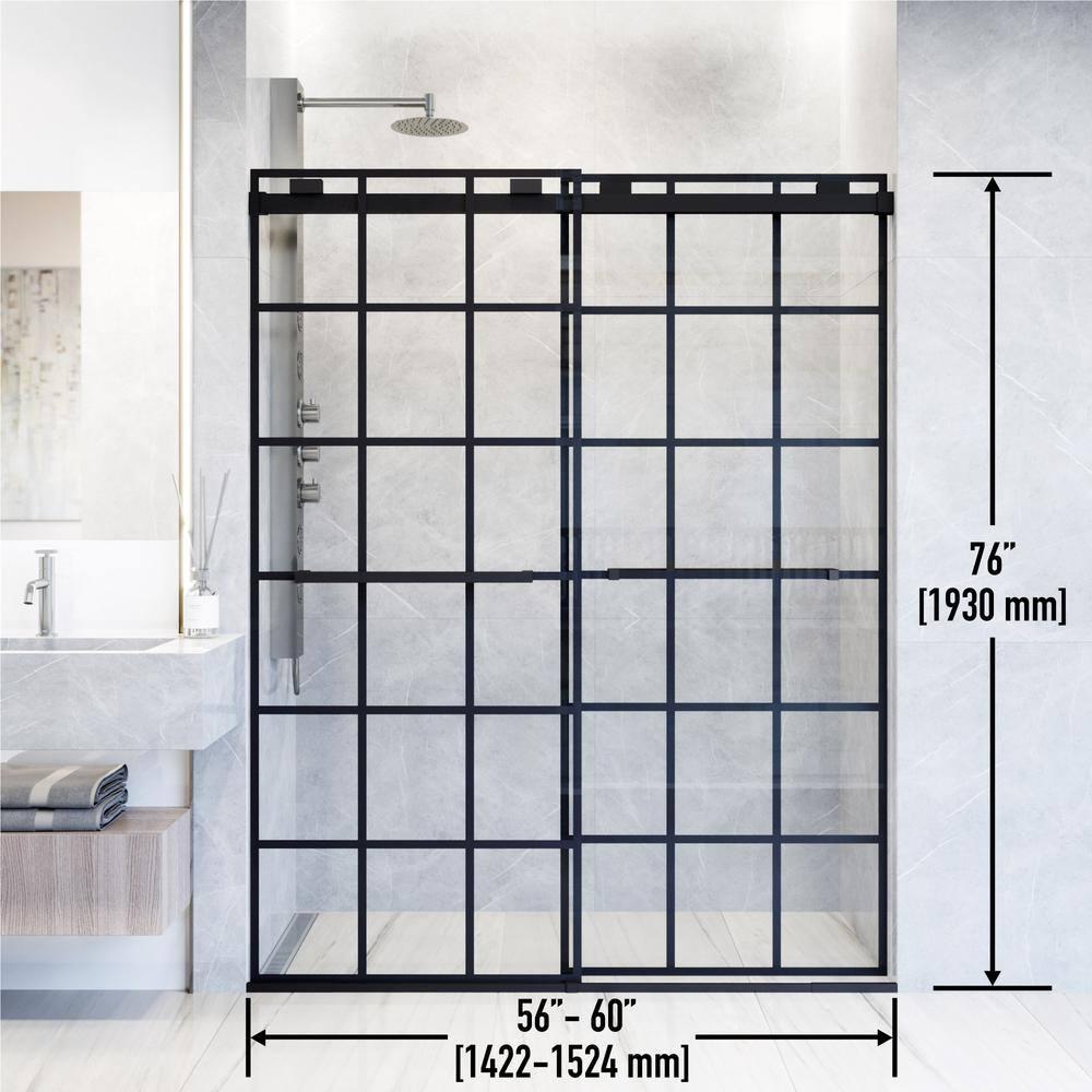 Houston 56-60" W x 76" H Double Sliding Frameless Shower Door with 3/8" Grid Clear Glass
