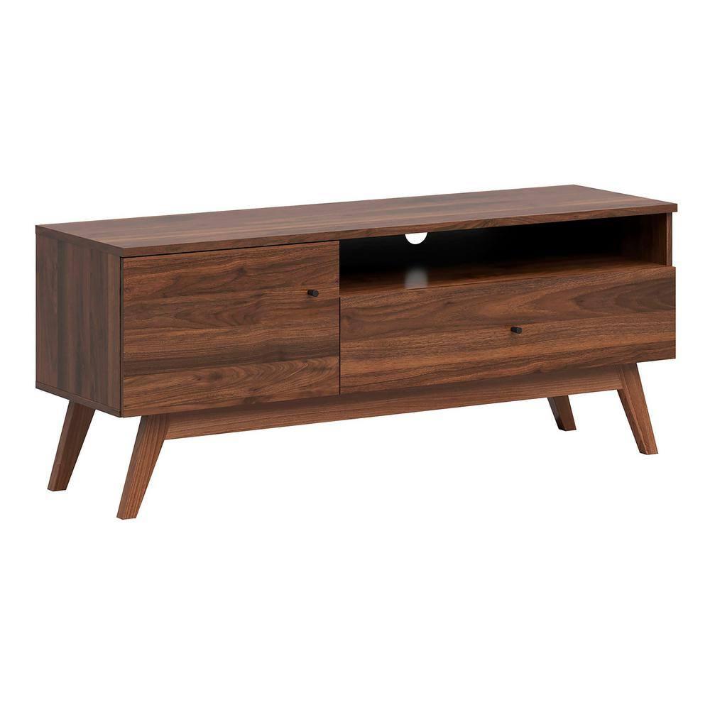 Lifestyle Solutions Westley Mid-Century TV Stand for TVs up to 55" Maximum, Walnut Brown Finish Wood