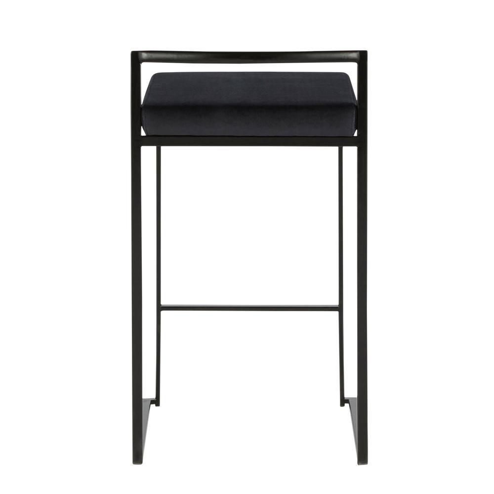 Set of 2 26" Fuji Contemporary Counter Height Barstools Velvet Black - LumiSource: Metal Frame, Stackable, Padded