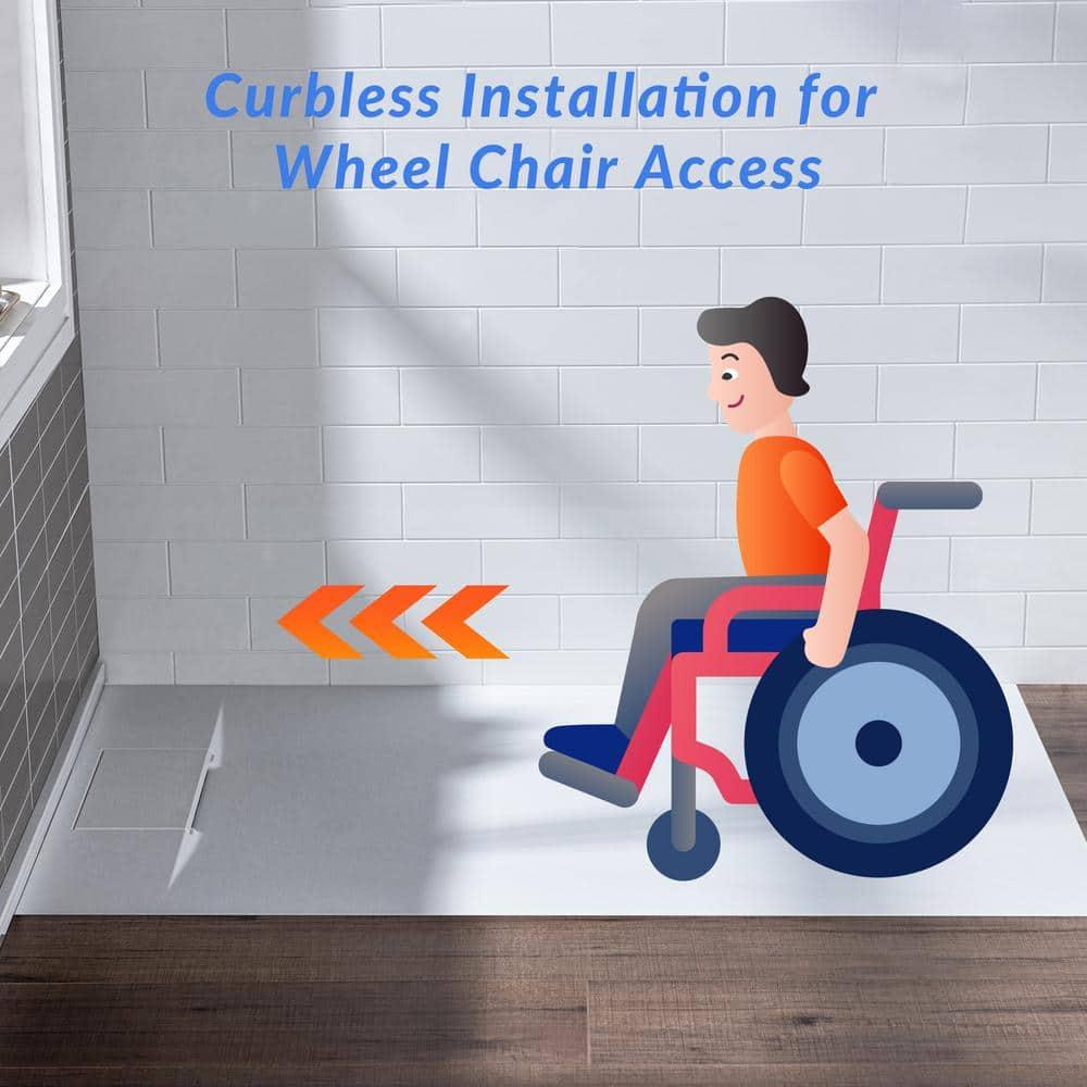 47.25" W x 35.4" D Solid Surface Rectangular Shower Base, Non-Slip, Low-Profile, Curbless, Wheelchair Accessible
