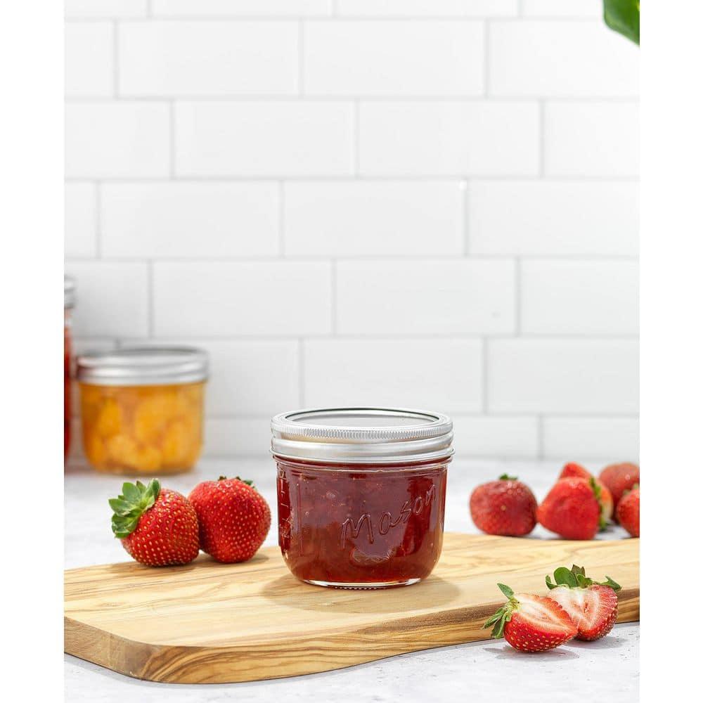 JoyJolt Wide Mason Jars with Airtight Lids, Labels and Measures - 8 oz - Set of 6