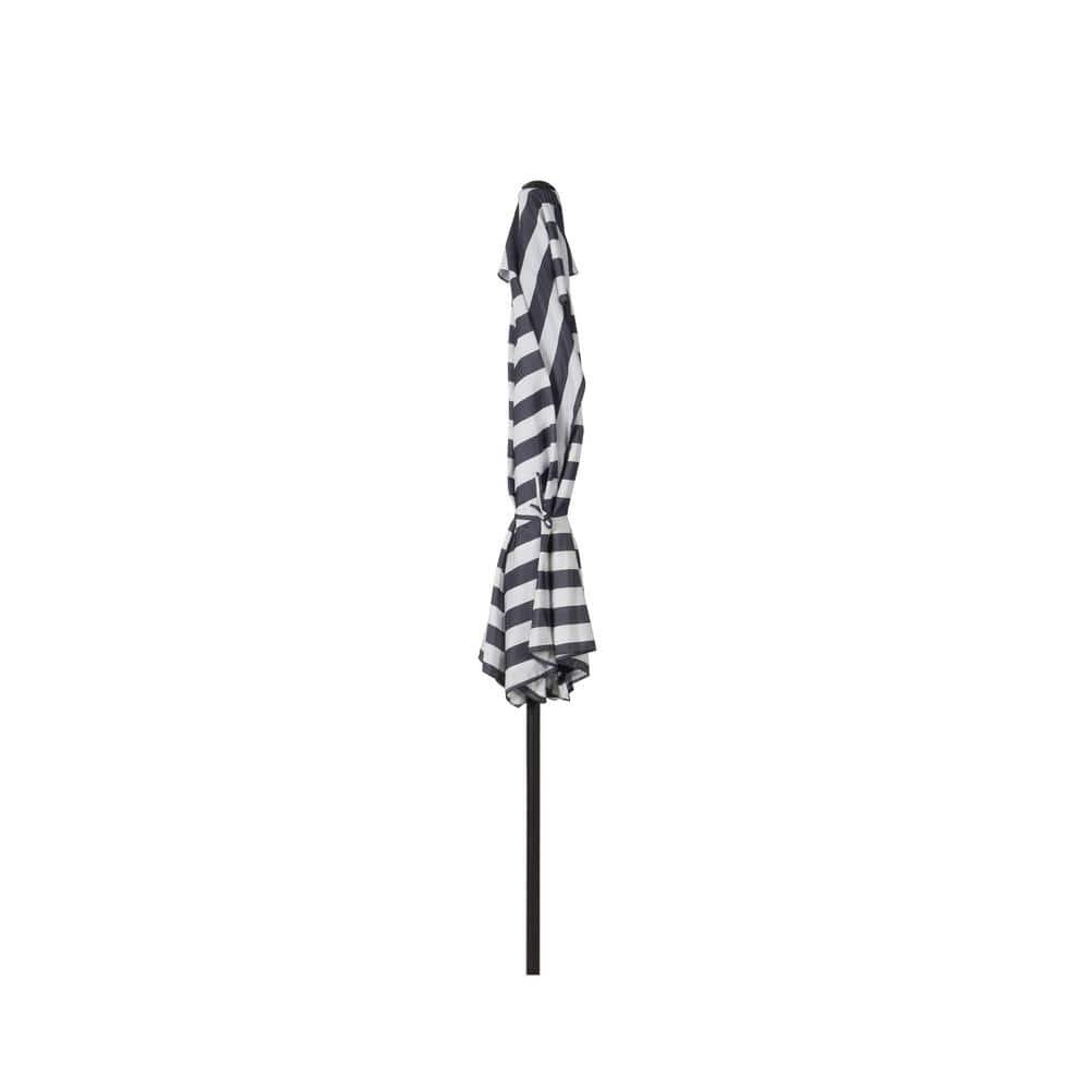 9 Ft Outdoor Patio Market Table Umbrella with Square Plastic Fillable Base INCLUDED, Gray /White Stripe