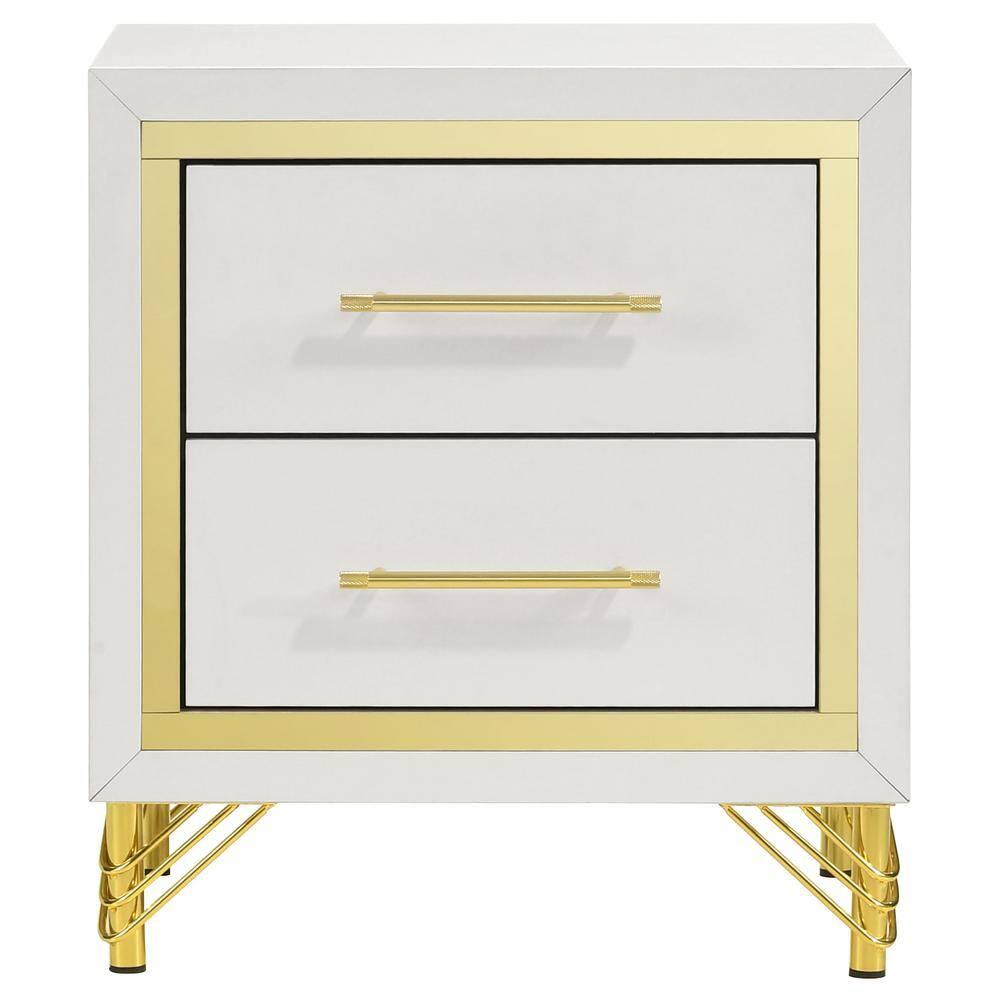 Coaster Lucia Modern 2-drawer Wood Nightstand Bedside Table White and Gold