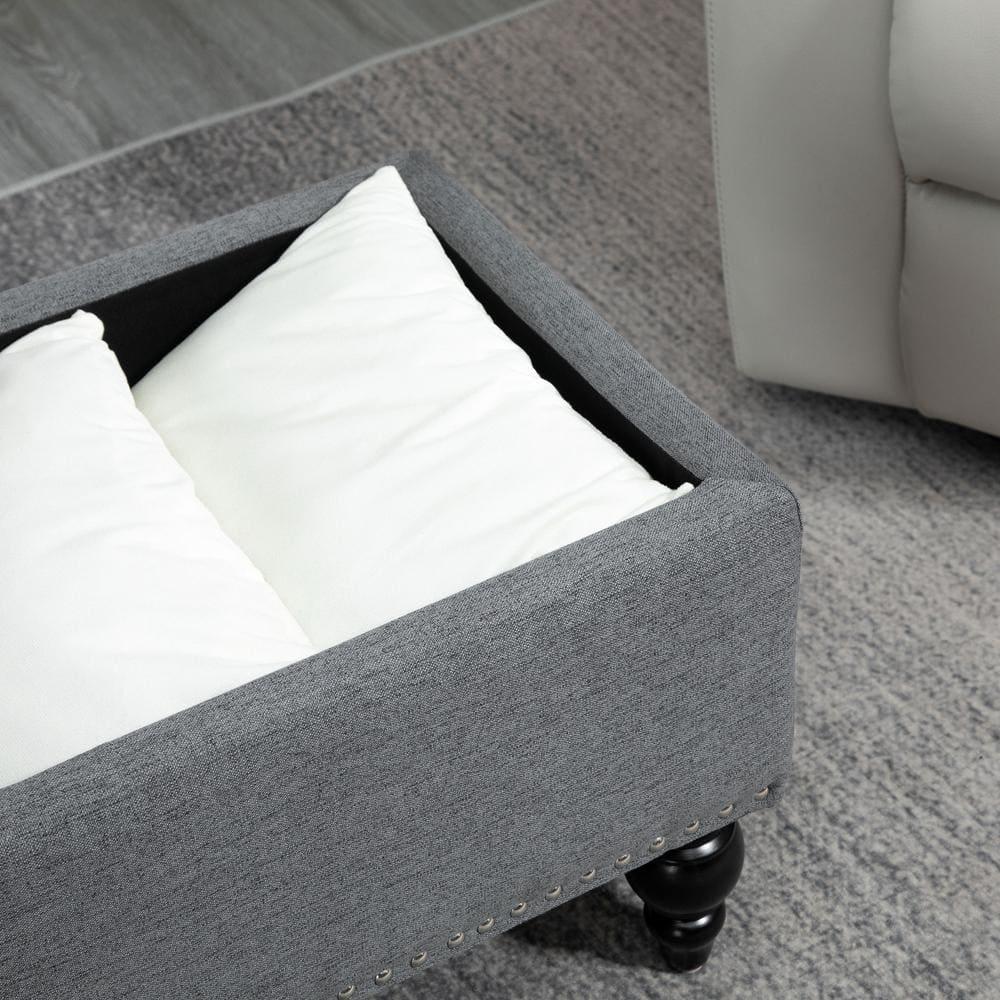 HOMCOM 25" Storage Ottoman with Removable Lid, Button-Tufted Fabric Bench for Footrest and Seat with Wood Legs, Grey