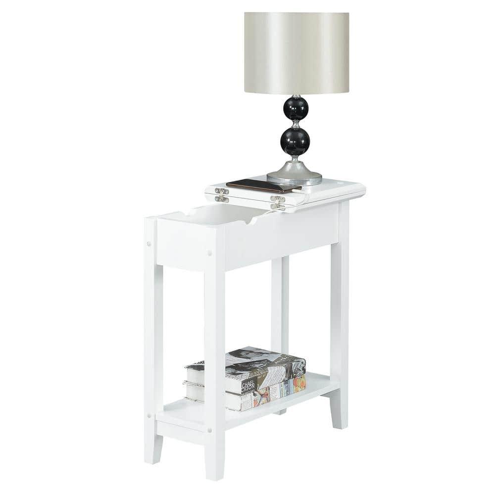 Convenience Concepts American Heritage Flip Top End Table with Charging Station and Shelf, White