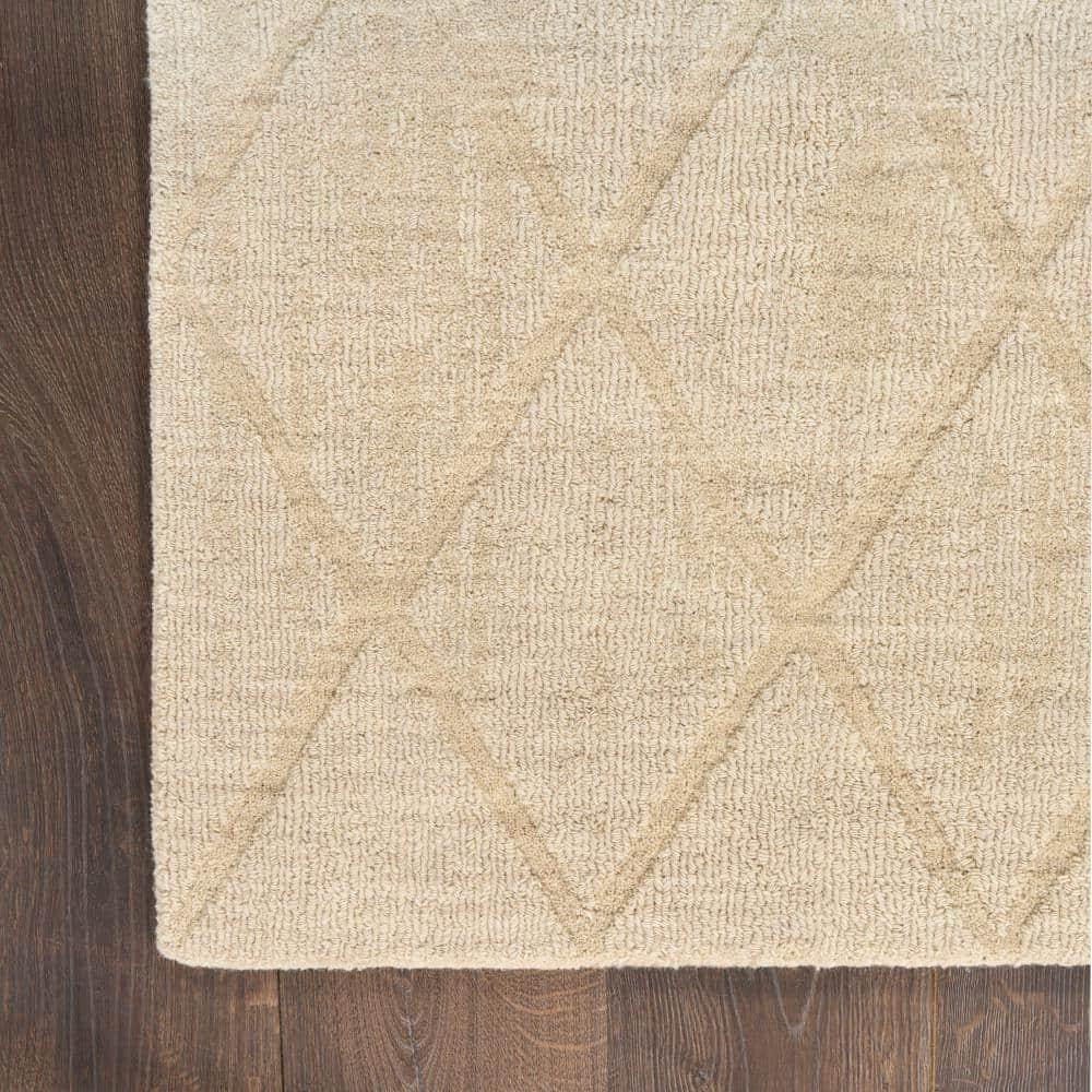 Nourison 5'3"x7'3" Wool Haven Modern Handwoven Area Rug Beige: Geometric Diamond Pattern, Medium Pile, Hand-Carved