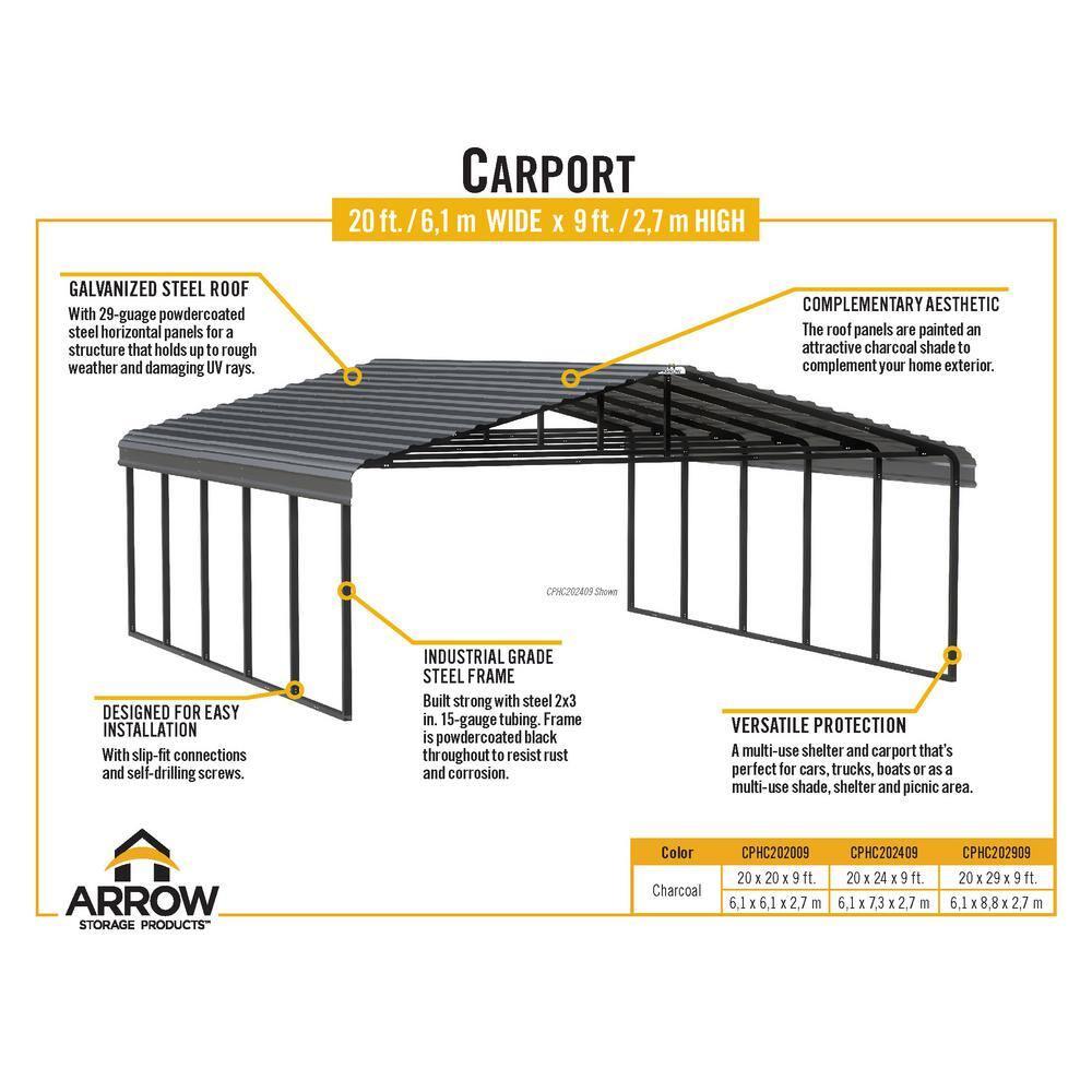 Arrow Arrow Carport, 20 ft. x 24 ft. x 9 ft.