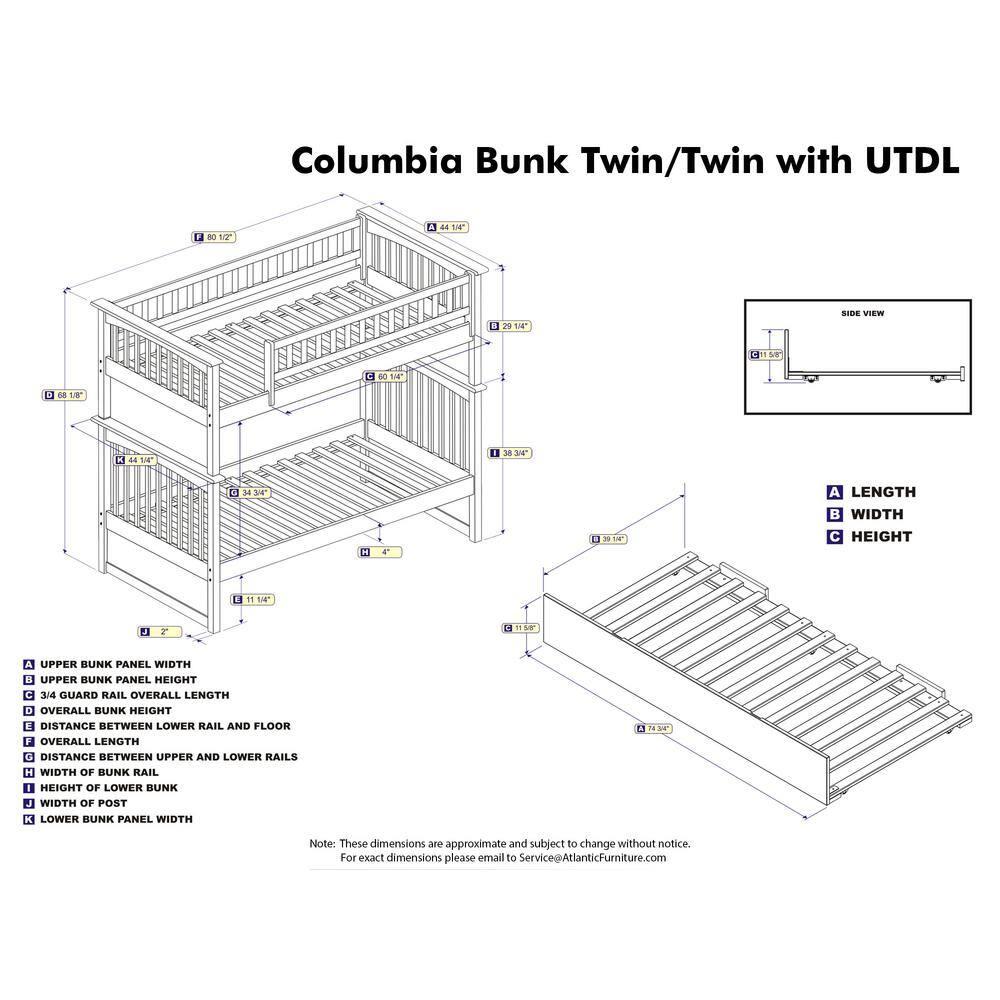 Columbia Bunk Bed Twin over Twin in Multiple Colors and Configurations