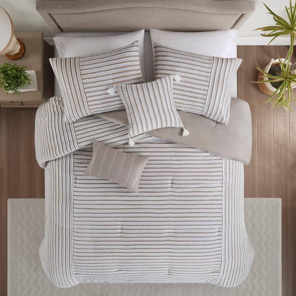 Taylor White/Natural Microfiber 5 Piece Comforter Set