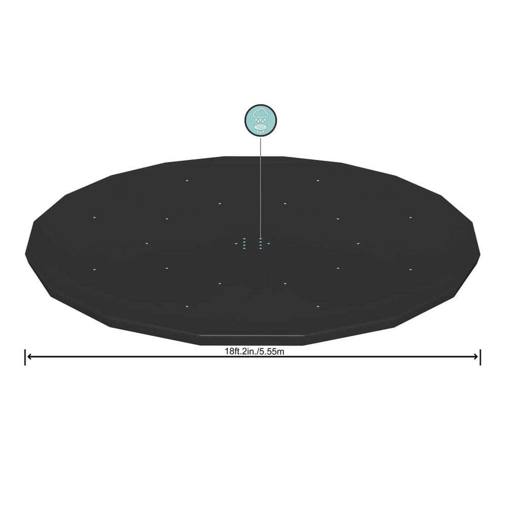 Bestway Flowclear PVC Round 18 Foot Pool Cover for Above Ground Frame Pools with Drain Holes and Secure Tie-Down Ropes, Black (Cover Only)