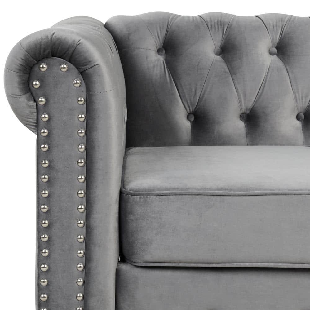 Velvet Couches for Living Room Sets, Chair and Sofa 2 Pieces Top in Gray