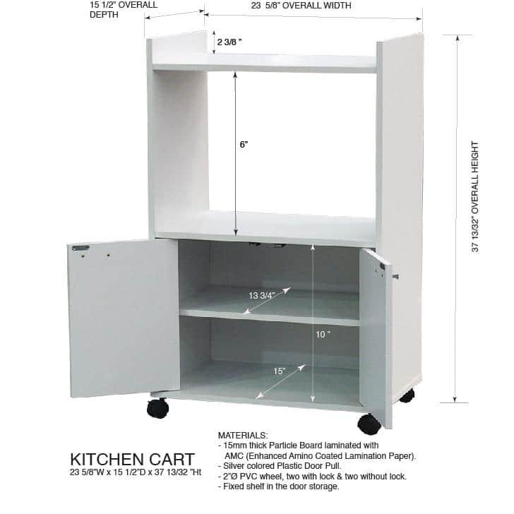 Kings Brand Furniture  Ayla 2-Door Kitchen Microwave Cart with Shelfs for Storage, White