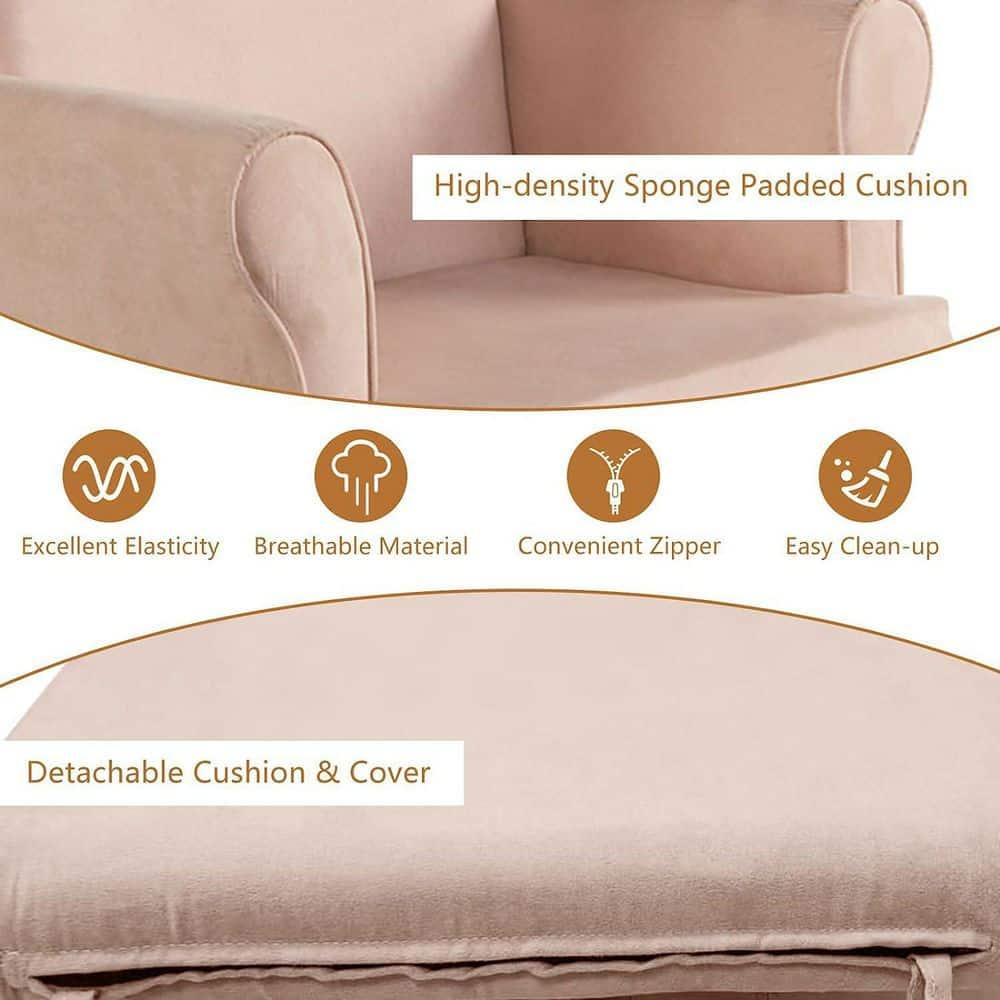 Costway Baby Nursery Relax Rocker Rocking Chair Glider & Ottoman Set w/Cushion Pink
