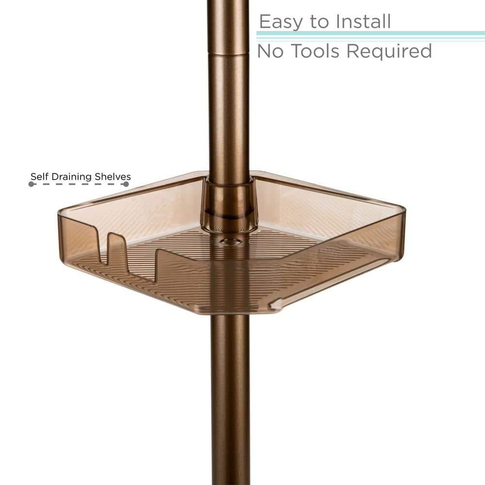 4 Tier Tension Corner Shower Caddy Bronze - Bath Bliss: Adjustable Bathroom Storage Organizer Rack