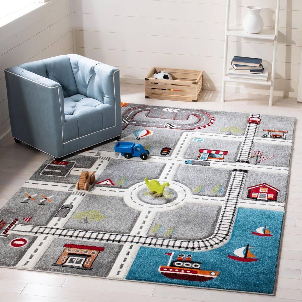 Carousel Kids  CRK192 Loomed Indoor Area Rug - Grey/Ivory - 5'3"x7'6" - Safavieh