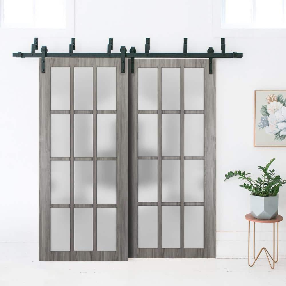 Sliding Closet Frosted Glass 12 Lites Barn Bypass Doors 64 x 84 inches