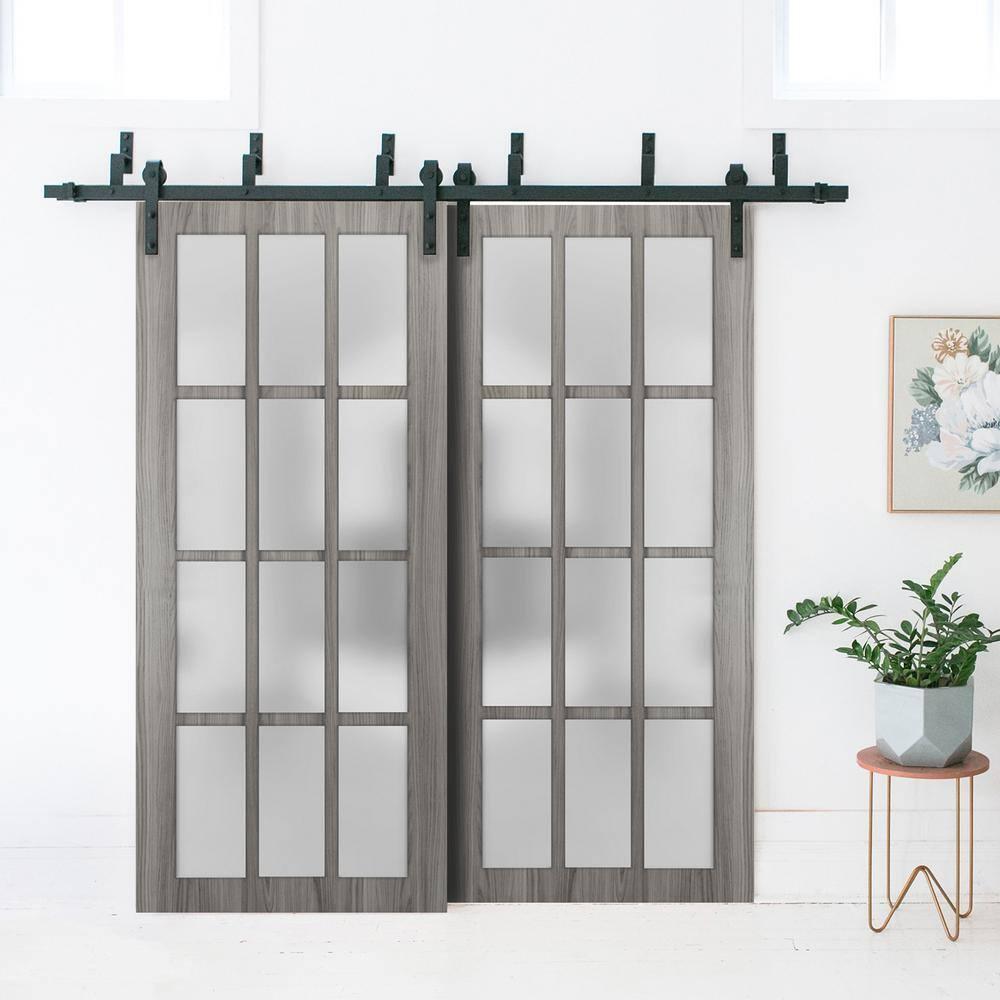 Sliding Closet Frosted Glass 12 Lites Barn Bypass Doors 64 x 84 inches