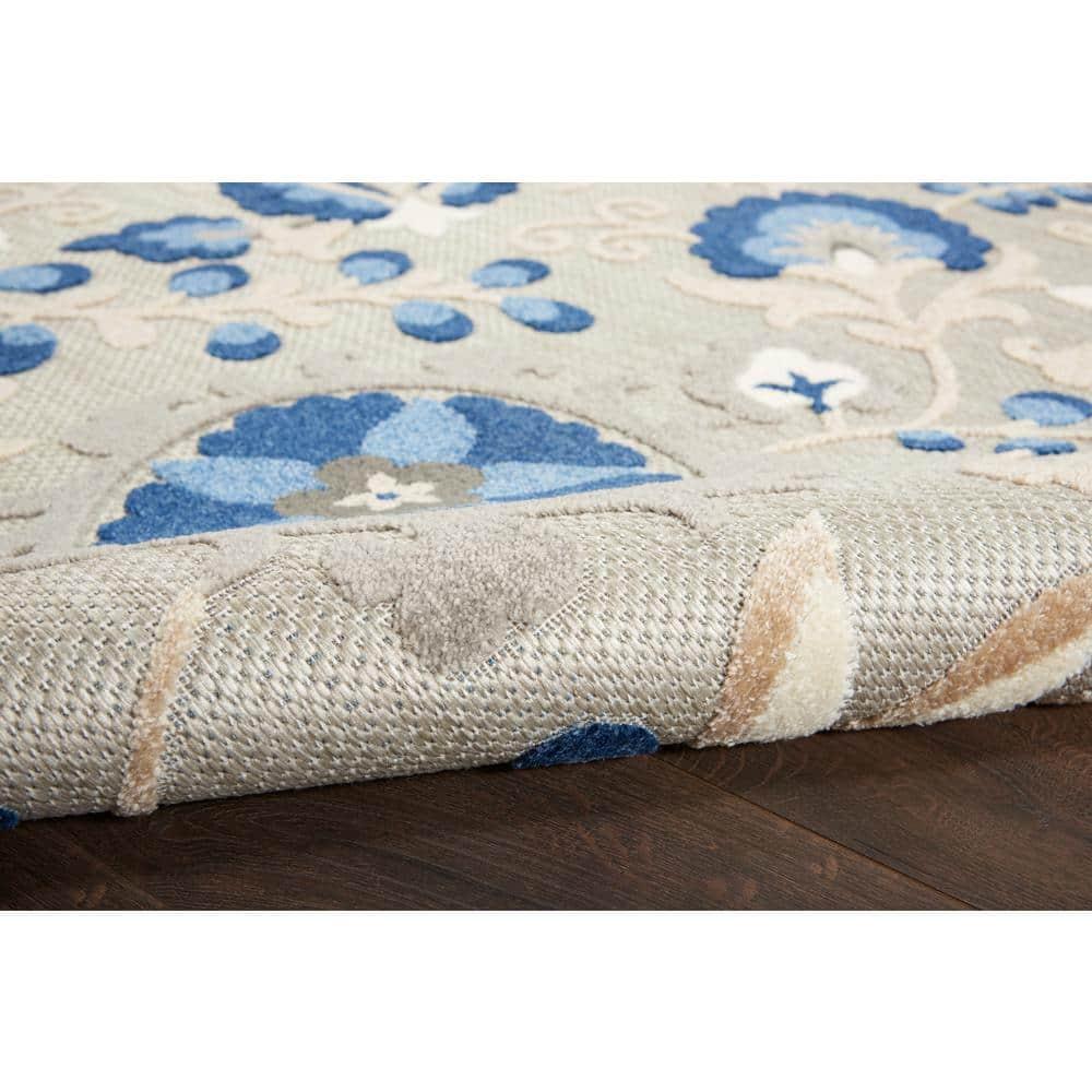 Nourison Aloha Floral Textured Flatweave High-Low Indoor Outdoor Area Rug Natural/Blue 6' x 9'