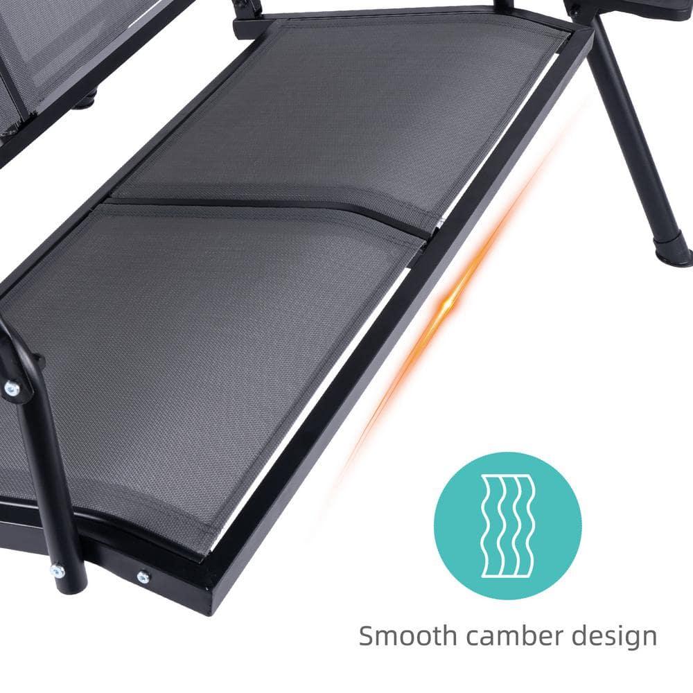 2 Person Patio Swing with Grey Sling Fabric and Black Metal Frame - 450 lbs Weight Capacity