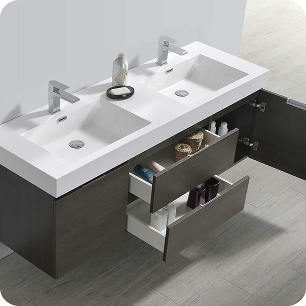 Fresca Valencia 60" Wall Mount Double Sink Bathroom Vanity with Top and Sinks (Faucets Not Included)