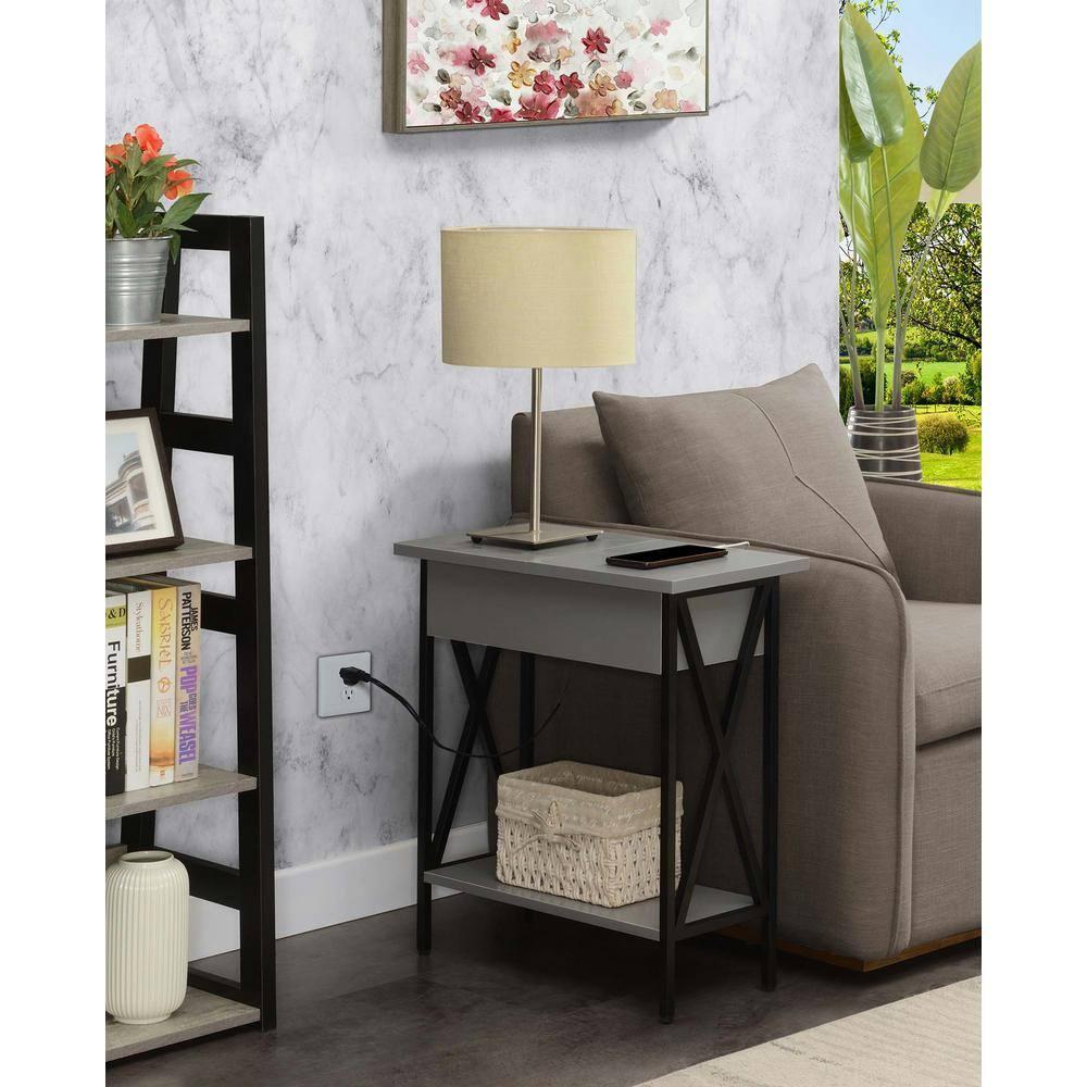 Convenience Concepts Tucson Flip Top End Table with Charging Station and Shelf, Multiple Finishes
