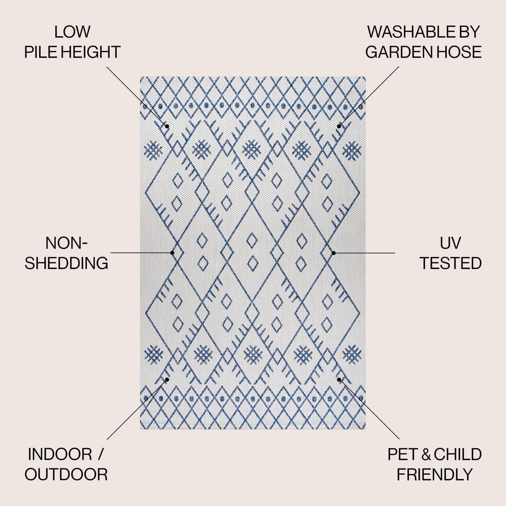 4'x6' Boho Moroccan Indoor/Outdoor Area Rug, Ivory/Navy - JONATHAN Y
