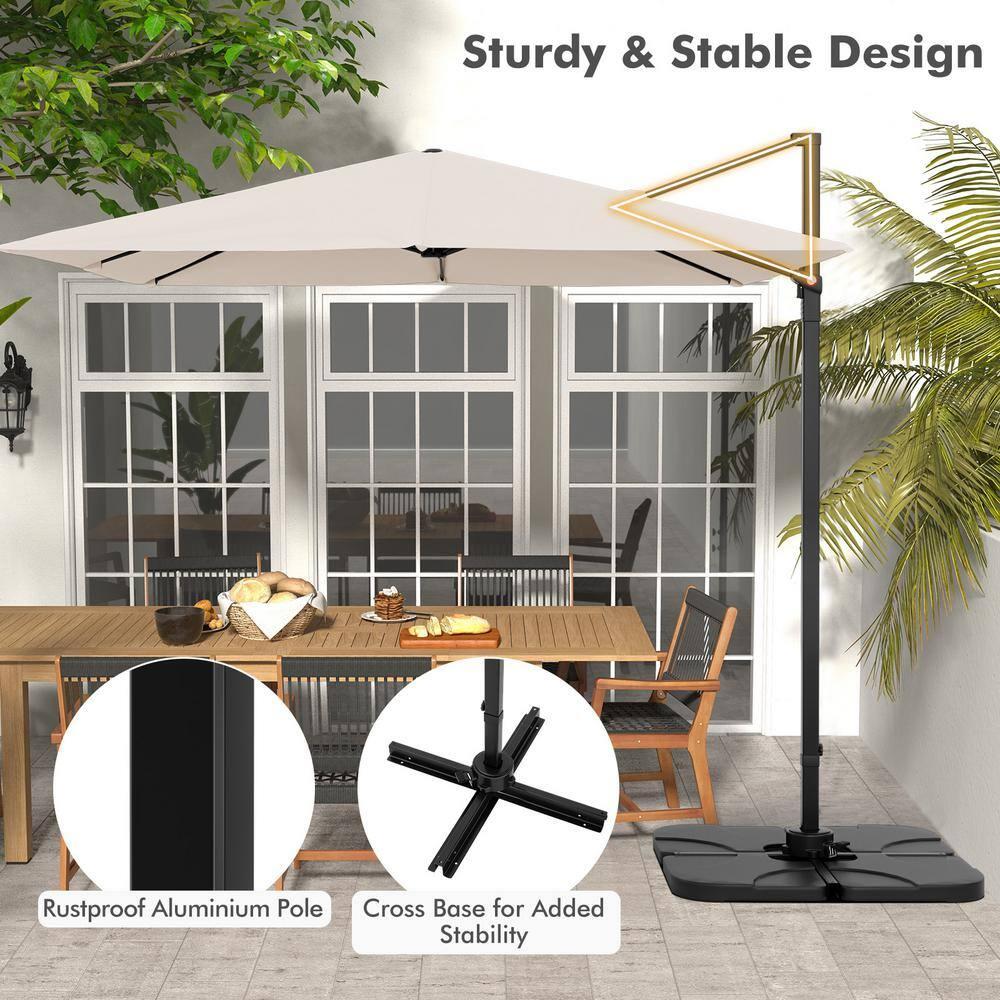Tangkula Patio 9.5FT Square Cantilever Offset Umbrella Double Vented 360° Heavy Duty Beige