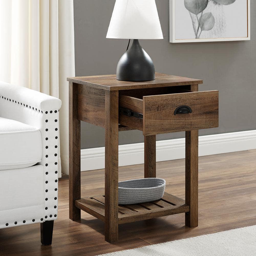 Country Farmhouse Single Drawer Wood Side Table Set - Rustic Oak