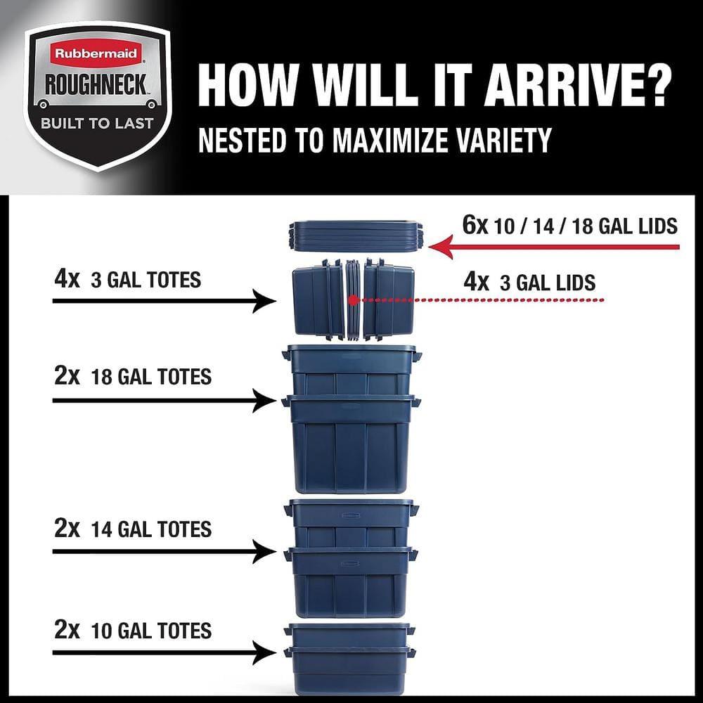 Roughneck️ Variety Pack Storage Totes, Dark Indigo Metallic, 10-Pack