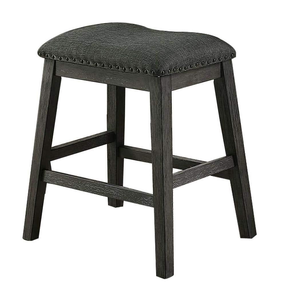 Fabric Saddle Counter Stool with Nailhead Trim, Grey - Set of 2