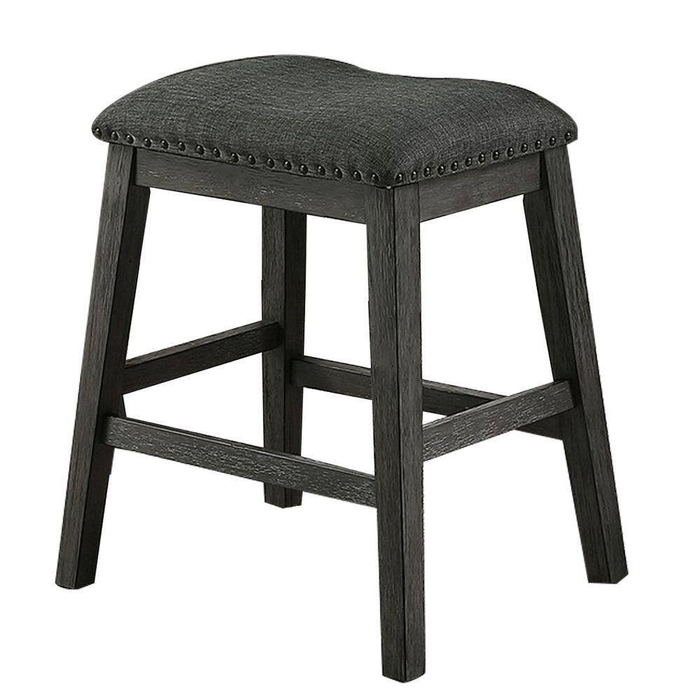 Fabric Saddle Counter Stool with Nailhead Trim, Grey - Set of 2